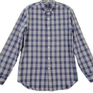 J Crew Blue Plaid Shirt Stretch Classic Button Down Long Sleeves Top Mens Size S